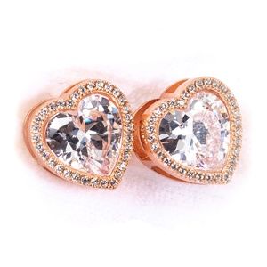 Rose Gold Heart Shaped CZ Sterling Silver Pretty Womens Stud Screw Back Earring